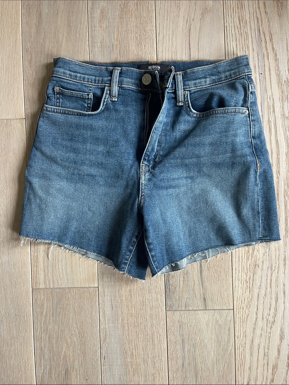 Hudson Jeans Distressed Raw-Hem Denim Shorts in Blue